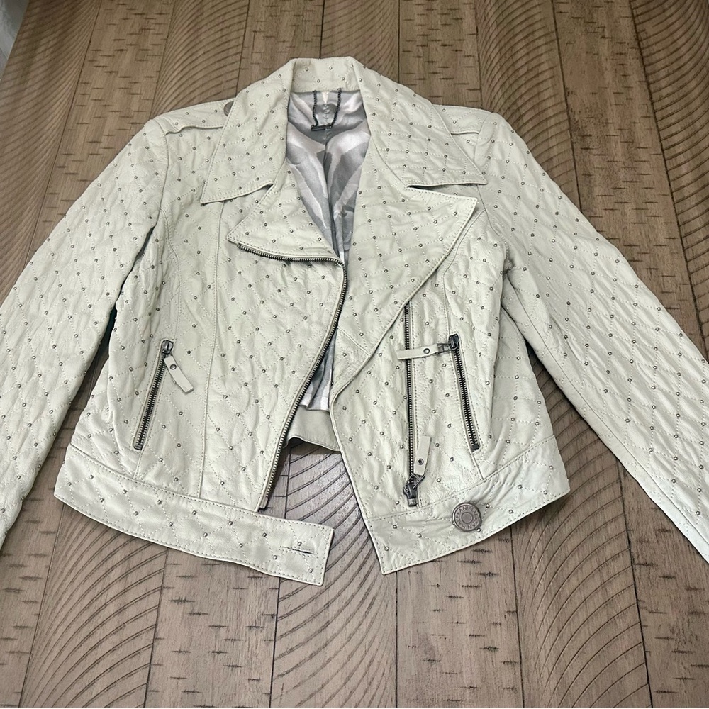 Animale Women's Cream Quilted Leather Jacket